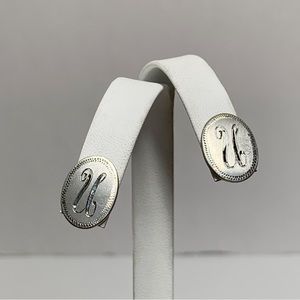 Vintage hand engraved pewter oval U or N monogram initial earrings
